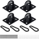 EGGMARCH 4 Pcs M6 Oblong Pad Eye Plate and 4Pcs Carabiner Clips, Stainless Steel Staple Hook Loop Suspension Ceiling Hooks Marine Hardware Anchor plates U Hooks with Screws and Plastic Plugs (Black)