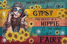 Metal Tin Retro Sign- She Had The Soul of a Gypsy The Heart of a Hippie The Spirit of a Fairy Metal Poster, Vintage Metal Poster, Wall Art,Vintage Aluminum Sign for Home Coffee Wall Decor 8x12 Inch