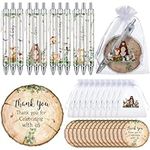 Chuangdi 50 Sets Baby Shower Favors Gifts for Guests Includes 50 Pcs Ballpoint Pens, Thank You Cards and Organza Bags(Woodland Animal)