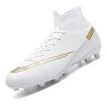 VTASQ Football Boots Boys High Top Spikes Soccer Training Shoes Cleats Profession Athletics Outdoor Competition Breathable Sneakers for Unisex White UK 6.5