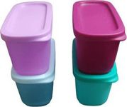 Tupperware Cubix Mini Rect Plastic Utility Container 250 Ml Pack Of 4 (Multicolor), Blue