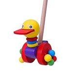 NUOBESTY Baby Wood Pushing Pull Toys Cartoon Animal Baby Walker Push Toy Baby Pull Along Toddler Learning Balance Walking Toys (Oblate Mouth Duck)