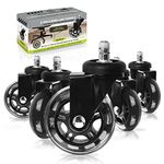 Slipstick CB690 Floor Protecting Office Chair Casters (Set of 5) Stem Castors with 76 mm Rubber Wheels - Clear Black/Black