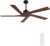 WINGBO 72" DC Ceiling Fan No Light with 3 Downrods, 5 Carved Solid Wood Blades, 6-Speed Reversible DC Motor, Large Ceiling Fan without Lights in Matte Black Finish with Walnut Blades