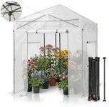 CROWN SHADES 8x6 Walk-in Greenhouse for Outdoor Garden, Portable Pop Up Plant Greenhouse with Steel Frame and PE Cover, Roll Up Zipper Door and Mesh Vent Windows for Backyard Growing（White）