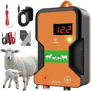 9.32 MilesElectric Fence Charger, 2J Energy Output 12KV Output Voltage,AC DC Electric Fence Energizer with LED Display for Preventing Wild Animals Intruding Great for Gardens,Poultry（Blue)