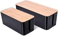 Cable Management Box, Medium Cables Organised Box, Cord Organizer for Hiding Messy Cables Wire Management 9.2"x 4.8"x 4.5" and 12.6"x 5.3"x 5.1"(Black)