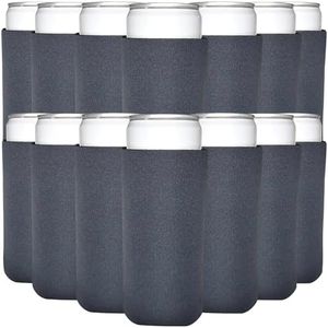 TahoeBay Slim Can Cooler Sleeves (50-Pack) Skinny Tall Cans 12 Oz Bulk Thin Seltzer Fit Sublimation Blanks for Vinyl Plain Blank Foam Beer Bottles Black White Assorted Solid Set (Charcoal)
