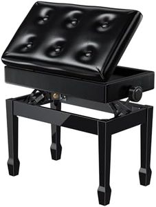 Rhymo Adjustable Piano Bench with Storage, Memory Foam, PU Leather Cushion, Solid Oak Wood Piano Stool Keyboard Bench, Capacity 420lbs