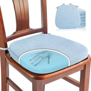 SINOSSO 6 Pack Memory Foam Chair Cushions for Dining Chairs, Friendly Woven Fabric 16" U-Shape Comfortable Kitchen Chair Pads, Removable Slip Resistant Seat Cushions (Set of 6, Water Blue)