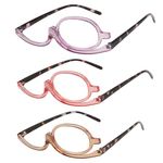 Wisesurf 3 PCS Makeup Reading Glasses, Ladies Magnifying Rotatable Single Lens Womens Rotating Makeup Glasses with Magnify Eye Flip up Lens, 2.0 (Red Yellow Purple)