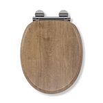 Croydex Ontario Flexi-Fix Soft Close Wooden Toilet Seat - Flexi-Fix Adjustable Stainless Steel Hinges, Quick Release Button and Anti-Bacterial Wood, Rust and Stain-Free Chrome Plated Hinge Covers
