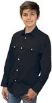 Gioberti Big Boys Casual Western Solid Long Sleeve Shirt with Pearl Snaps, Black, Size 8