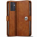 TheGiftKart Flip Back Cover Case for Samsung Galaxy M13 4G | Genuine Leather Finish | Designer Button | Inbuilt Pockets & Stand | Flip Cover Back Case for Samsung Galaxy M13 4G (Brown)