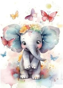 NEWENMO Diamonds Painting Kits for Adults Beginner,DIY 5D Cute Baby Elephant Diamond Art Paint with Round Diamonds, Full Drill Butterfly Diamonds Painting Kit for Hobby Home Wall Decor 12x16 in