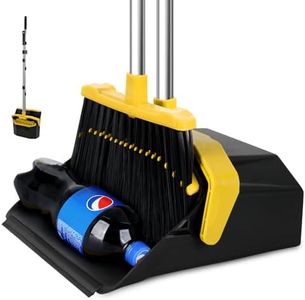 Tiumso Broom with Dustpan Combo Set, Brooms and Dustpans Sets with 51'' Long Handle, Large Dust Pan and Broom, Self-Cleaning Dustpan Teeth for Lobby Kitchen Office - Black and Yellow