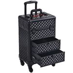 Yaheetech Rolling Makeup Train Case with Drawers Professional Cosmetic Organizer Beauty Storage Case Travelling Trolley Box