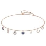 Swarovski Symbolic Collection Women's Choker-Style Necklace, with Seven Blue and White Crystal Charms and Rose-Gold Tone Plated Chain