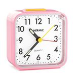 HERMIC Alarm Clocks Bedside Silent Non Ticking Battery Powered Travel Small Analogue Clock with Light Snooze Luminous Pointer for Bedroom Office Included Battery Pink [Energy Class A+++]