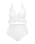 Yonique Women Plus Size Two Piece Swimsuits High Waisted Bikini Set Tummy Control Bathing Suits Ruffle Swimwear, White, 20 Plus