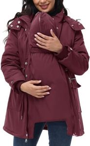 Maternity 3 in 1 Winter Coats-Waterproof Removable Winter Coats Quilted Lined Puffer Jacket Warm Hooded Parka Outwear