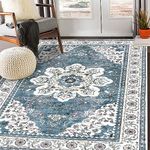 Ileading Bohemian Vintage Area Rug 5x8ft, Machine Washable Low-Pile Accent Carpet, Non-Shedding Non-Slip Entryway floor Throw Rugs for Living Room, Bedroom, Dining Room, Kids Playroom(Teal)