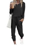 Ekouaer Women's Pajama Sets Casual 2Pcs Sleepwear Long Sleeve Pullover Tops Long Joggers Pants with Pockets Black