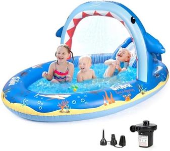 SULIFEEL Shark Inflatable Play Center Kiddie Pool with Slide and Sprinkler for Children, 8ft x 5ft x 9.5in Baby Pool for Backyard and Garden, Free Inflatable Pump