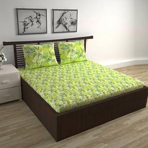 Divine Casa 100% Cotton 144 TC Double Bedsheet with 2 Pillow Covers | Soft Skin Friendly Breathable Bedding Set | Printed Bed Sheet for Bedroom | 222 x 254 cm (Lime Breeze, Floral)