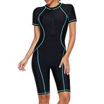 Jywmsc Women Zip Front Color Block Rashguard Short Sleeve One Piece Surfing Swimsuits Boyshort Black Blue