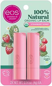 eos & Organic Lip Balm- Strawberry Sorbet, Dermatologist Recommended for Sensitive Skin, All-Day Moisture, 0.14 oz, 2 Pack