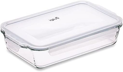 Igluu Meal Prep - Glass Lasagne Dish with Airtight Snap Lock Lid - Large Rectangular Oven-Safe Baking Dish - BPA-Free, Microwavable, Freezer and Dishwasher-safe Ovenware 2.2L (Cook n Freeze)