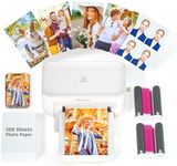 iDPRT 4×6 Photo Printer, Portable Color Picture Printer, Thermal Sublimation Mini Picture Printer, Bundle 108 Sheets Photo Paper & 2 Ribbon Cassette, Photo Printer for iPhone & Android, White