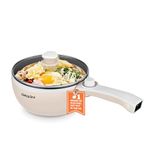 Dezin Hot Pot Electric Upgraded, Non-Stick Sauté Pan, Rapid Noodles Electric Pot, 1.5L Mini Portable Hot Pot for Steak, Egg, Fried Rice, Ramen, Soup with Power Adjustment (B(Beige/without Steamer))