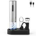 ELMWAY VinoLux Rechargeable Wine Opener Set – Electric Corkscrew with Foil Cutter, LED Light & Stainless Steel Shell, Wine Aerator Pourer, Vacuum Stopper & Base – Gift for Wine Lovers