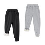 BIG ELEPHANT Boys Girls Fleece Lined Sweatpants, Youth Soft Cotton Athletic Jogger, Kids Basic Active Pants with Pockets, Black with Light Gray 2 Pack, 8-9 Years