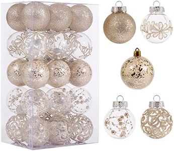 SUPREME XMAS 60mm/2.36inch Clear Christmas Ornaments Set, 30ct Champagne Balls for Tree Decorations Shatterproof Transparent Baubles with Stuffed Decoration Wedding Party