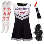 Cheerleader Costume Women Halloween Costumes for Women Cheerleader Halloween Costume Adult Zombie Cheerleader Halloween Costume for Women Dead Cheerleader Blood Tube, Stocking, Black White XL