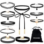 PAXCOO CN-01 Black Velvet Choker Necklaces with Storage Bag for Women Girls, Pack of 10