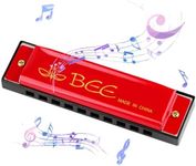 DASHUAIGE Blues Harmonica in C, 10 Holes 20 Tones Blues Harmonica Mouth Organ Key of Perfect Music Gift for Children Adults Beginners and Performers (Red)