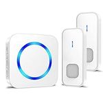 Wireless Doorbell,1300ft Long Range Waterproof Cordless Door Bell Chime Kit, 2 Remote Push Buttons 1 Plug-in Receiver with 55 Ringtones 5 Volume, Flashing LED, for Front or Back doorbell Sets, White