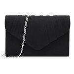 Milisente Women Clutches Velvet Pleated Evening Bag Evenlope Clutch Purse (Black)
