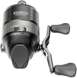 Zebco Omega Pro Spincast Fishing Reel, Size 30 Reel, Dual Ceramic Pick-up Pins, Solid-Brass Pinion Gear, GlideLine ll Line Retrieval System, Pre-Spooled with 10-Pound Fishing Line, Braid Ready, Black