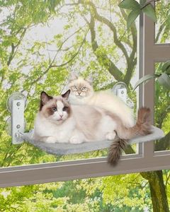 keny Cordless Cat Window Perch, Foldable Cat Window Hammock with 4 Suction Cups, Reversible Cover with Two Different Kinds of Fabrics, 40Lbs Load Capacity Sturdy Cat Window Bed for Cats Inside, Grey