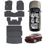 WAYIDSS Floor Mats & Large Trunk Mat for 2016-2023 2024 Dodge Durango（Only Fit 6 Seats）-2nd Row Bucket Seat,TPE All Weather Protection 3 Rows Car Floor Liners with Large Cargo Liners