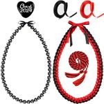 5 Pcs Graduation Leis 2024 Set Include Class of 2024 Kukui Nut Leis Handmade Ribbon Leis Honor Cord and Ribbons (Red Black)