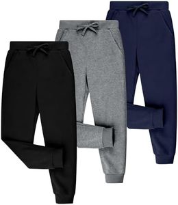 BIG ELEPHANT 3 Pack Boys Sweatpants, Youth Cotton Athletic Joggers Pants with Pockets and Drawstring