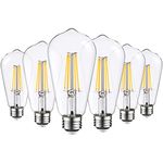 TORCHSTAR ST64 Dusk to Dawn Light Bulbs, Vintage LED Edison Bulbs, 7W Equivalent 75W, UL Listed, Auto On/Off Automatic Light Bulbs for Outside, E26 Base, Clear Glass, 2700K Soft White, Pack of 6