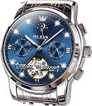 OLEVS Men Automatic Watch Skeleton Moon Phase Dial Luxury Dress Stainless Steel Strap 5 Hands Diamond Men Wrist Watches