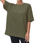 THE GYM PEOPLE Women's Casual Oversized T-Shirts Summer Crewneck Short Sleeve Workout Basic Tee Tops Army Green